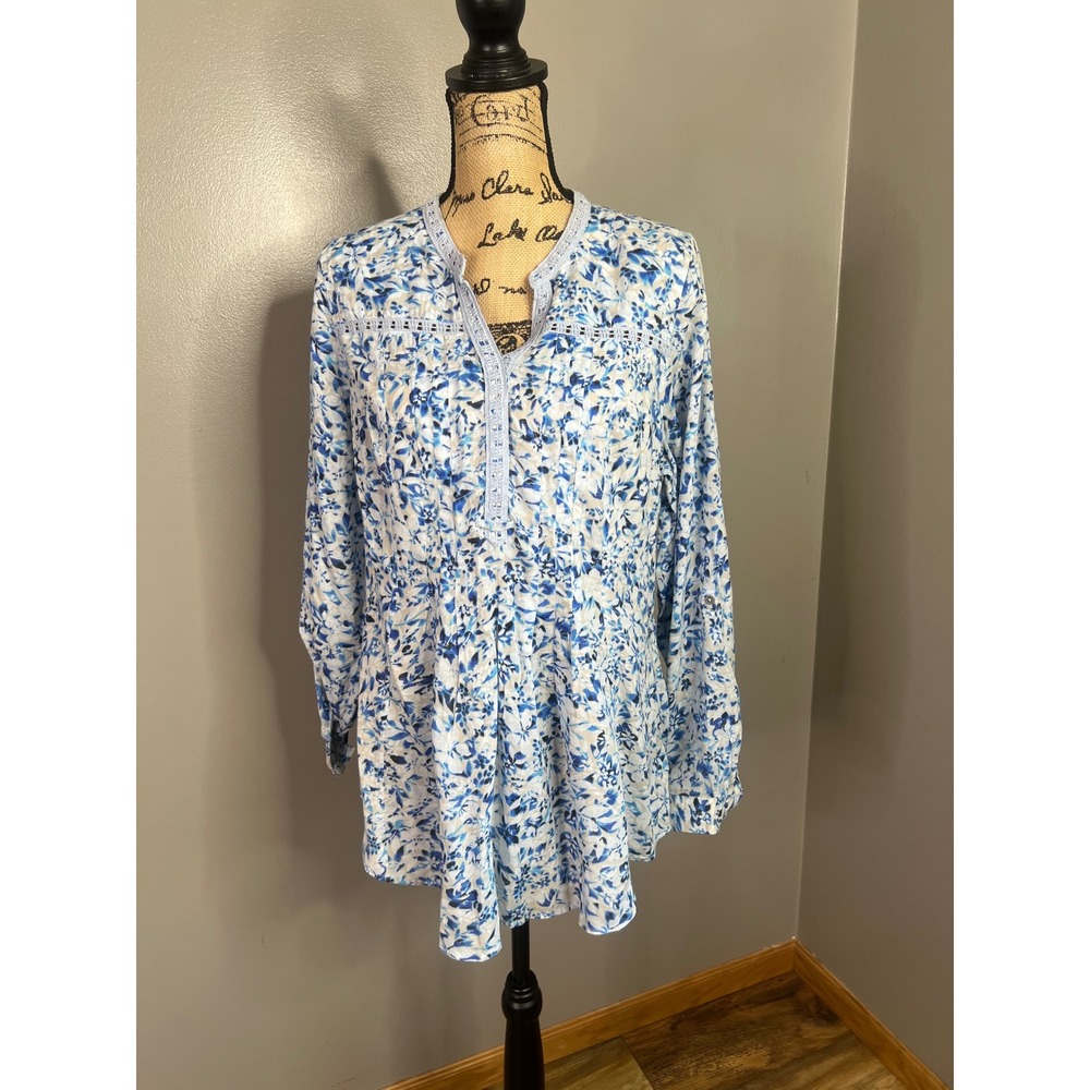 Vintage America blues floral blouse large boho cottagecore casual relaxed